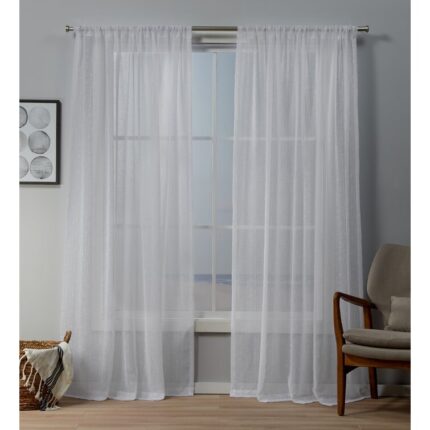 Alverson Premium 100% Cotton Solid Hemstitch Semi-Sheer Rod Pocket Curtain Panels with Tie-Backs (Set of 2) - Chic Decora