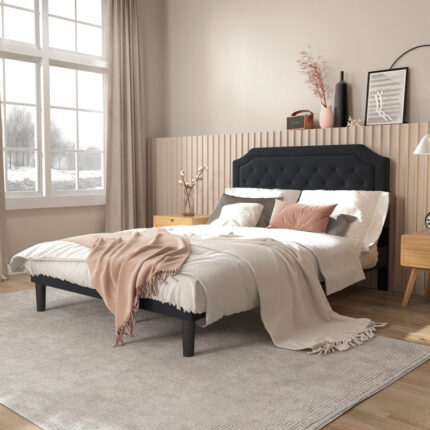 Olita Elegant Upholstered Bed Frame with Tufted Headboard - Chic Decora