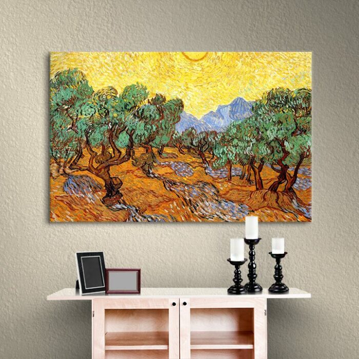 Olive Grove with Yellow Sky by Vincent Van Gogh Graphic Art on Canvas - Chic Decora