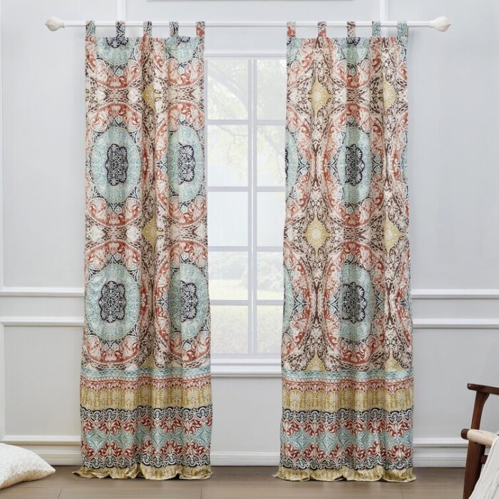 Olympia Geometric Semi-Sheer Tab Top Curtains/Drapes (Set of 2) - Chic Decora