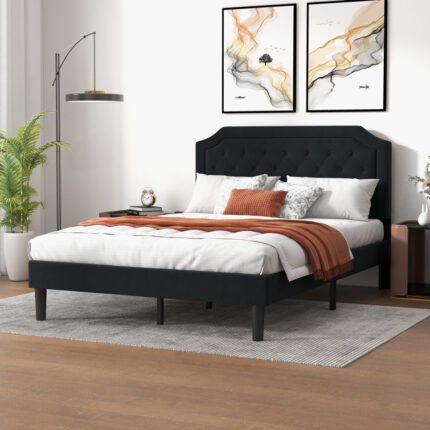 Onua Upholstered Platform Bed With Tufted Headboard and Wooden Frame - Chic Decora