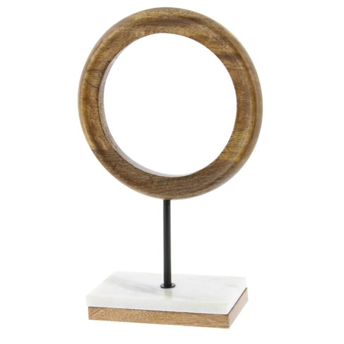 Oropeza Mango Wood Circle Geometric Decorative Sculpture with Marble Stand - Chic Decora