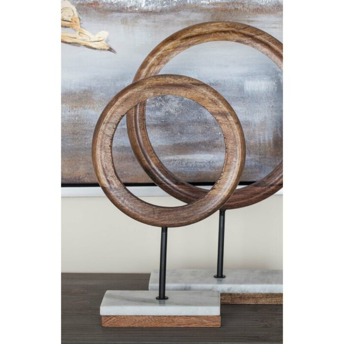 Oropeza Mango Wood Circle Geometric Decorative Sculpture with Marble Stand - Chic Decora