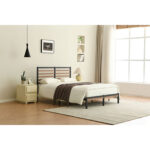 Orv Metal Platform Bed with Middle Wooden Slat Headboard - Chic Decora