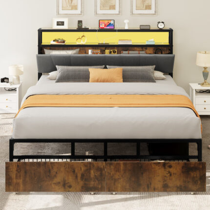 Upholstered Metal Slat Bed - Chic Decora