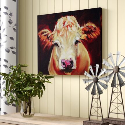 Painted Canvas Wall Decor with Cow Design - Chic Decora