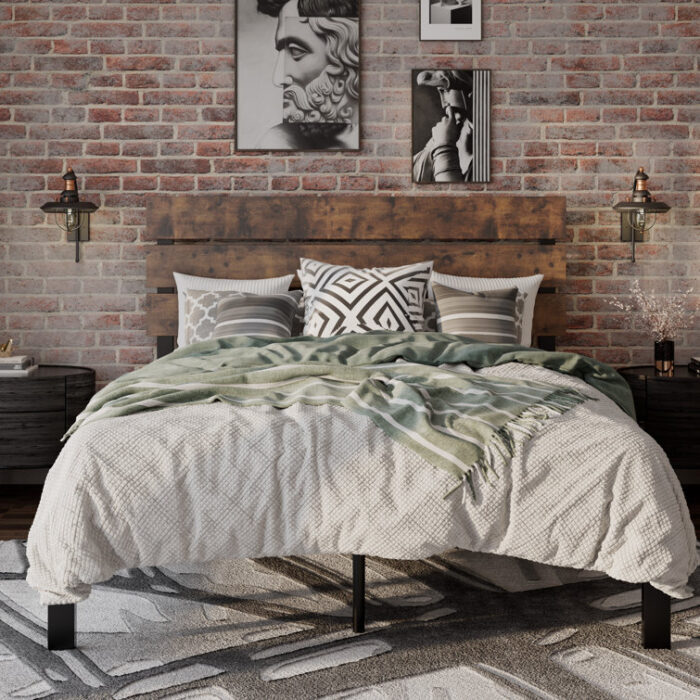 Paloma Wood And Metal Bed Frame With Headboard - Chic Decora