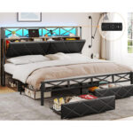 Pateros Vegan Leather Metal Platform Storage Bed - Chic Decora