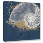 Pavie ‘Calm Seas IX No Words’ by Janelle Penner, Gold & White Abstract Seashell on Navy Pallet, Beach & Ocean Wall Art - Chic Decora