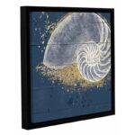 Pavie ‘Calm Seas IX No Words’ by Janelle Penner, Gold & White Abstract Seashell on Navy Pallet, Beach & Ocean Wall Art - Chic Decora