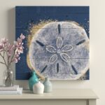 Pavie ‘Calm Seas X No Words’ by Janelle Penner, Gold & White Abstract Sand Dollar on Navy Pallet, Beach & Ocean Wall Art - Chic Decora