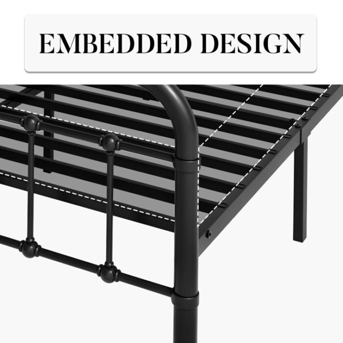 Payan Metal Platform Bed with Vintage Headboard and Footboard - Chic Decora