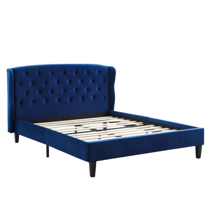 Penelope Tufted Wingback Queen Performance Velvet Platform Bed - Chic Decora