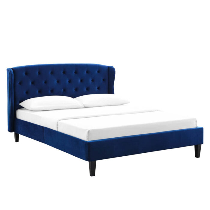 Penelope Tufted Wingback Queen Performance Velvet Platform Bed - Chic Decora