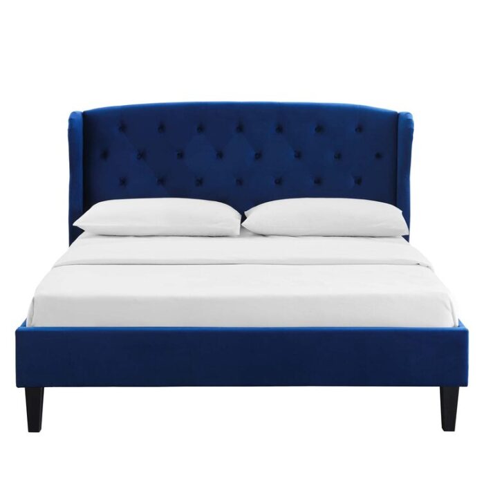 Penelope Tufted Wingback Queen Performance Velvet Platform Bed - Chic Decora