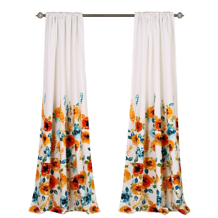 Percy Bloom Polyester Room Darkening Curtain Pair (Set of 2) - Chic Decora