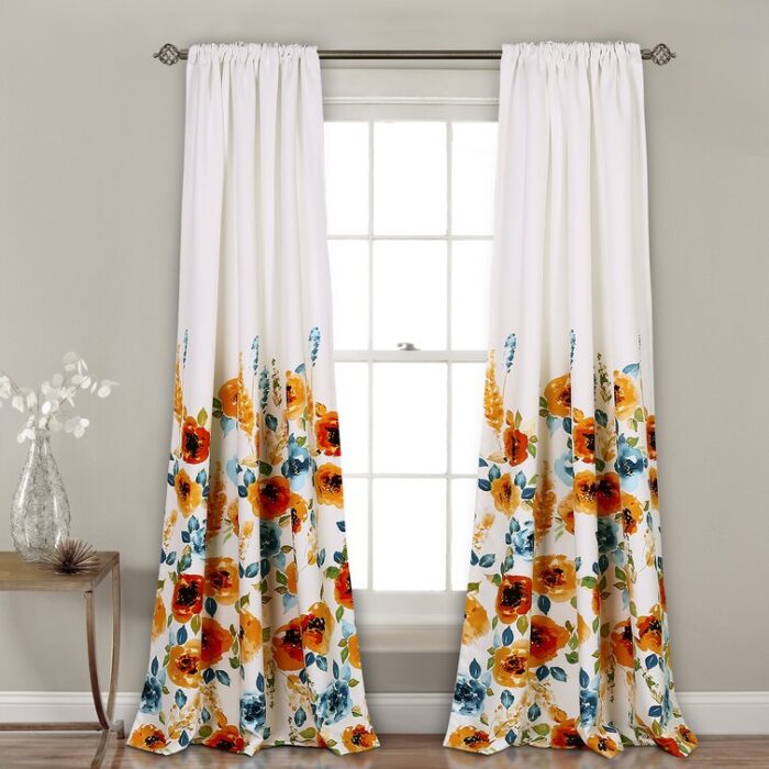 Percy Bloom Polyester Room Darkening Curtain Pair (Set of 2) - Chic Decora