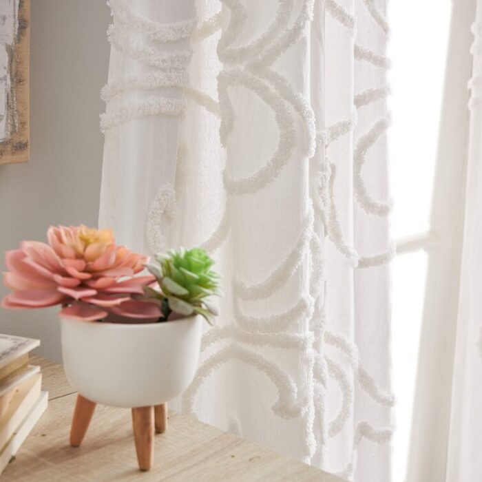 Peri Home Gates Tufted Chenille Rod Pocket Curtain Panel Pair White (Set of 2) - Chic Decora