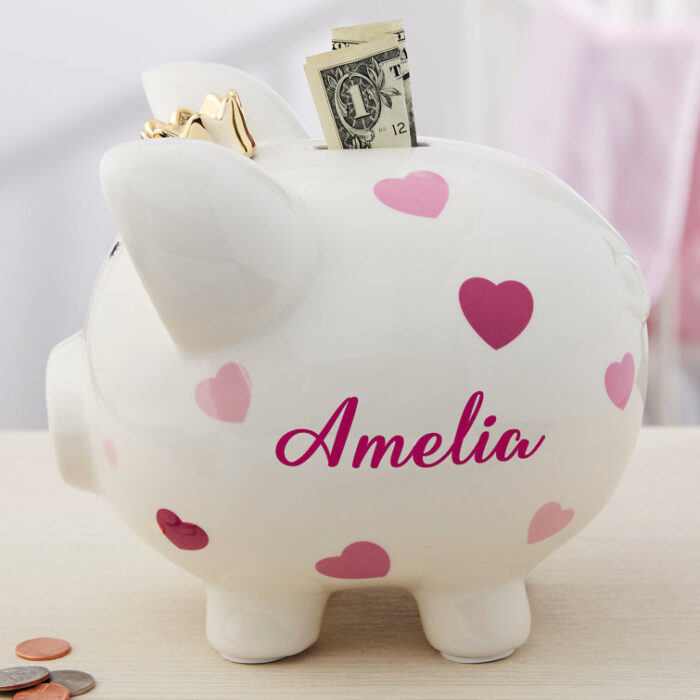 Personalized Baby Pink Heart Piggy Bank - Chic Decora