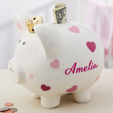 Personalized Baby Pink Heart Piggy Bank - Chic Decora