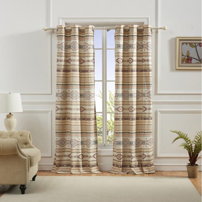 Phoenix Southwest Geometric Semi-Sheer Grommet Curtain Panels (Set of 2) - Chic Decora