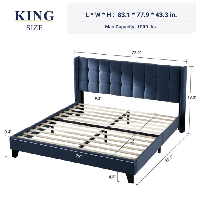 Platform Bed Frame With Wingback - Chic Decora