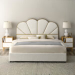 Platform Bed Frame with Storage, Sherpa Fabric Upholstered Bed with Scalloped Shell Headboard - Chic Decora