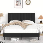 Platform Bed Frame with Tufted Upholstered Headboard & Solid Wood Bed Legs - Chic Decora