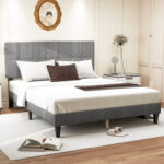 Platform Bed Frame with Upholstered Adjustable Headboard, No Box Spring Needed - Chic Decora