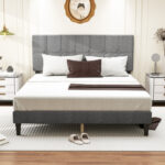 Platform Bed Frame with Upholstered Adjustable Headboard, No Box Spring Needed - Chic Decora