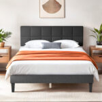 Platform Bed Frame with Upholstered Adjustable Headboard, No Box Spring Needed - Chic Decora