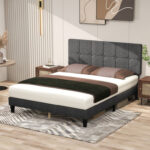 Platform Bed Frame with Upholstered Adjustable Headboard, No Box Spring Needed - Chic Decora