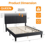 Platform Bed Frame with Upholstered Adjustable Headboard, No Box Spring Needed - Chic Decora