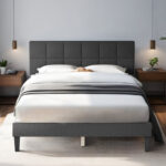 Platform Bed Frame with Upholstered Adjustable Headboard, No Box Spring Needed - Chic Decora