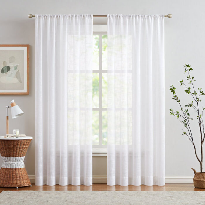 Polyester Sheer Rod Pocket Curtain Pair (Set of 2) - Chic Decora