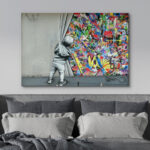 Pop Urban Street Banksy British Artist Kid Spray Paint Curtain Illusion Colorful Large Canvas Print Wall Art - Chic Decora