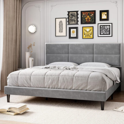 Audey Upholstered Platform Bed with Headboard & LED Lights - Chic Decora