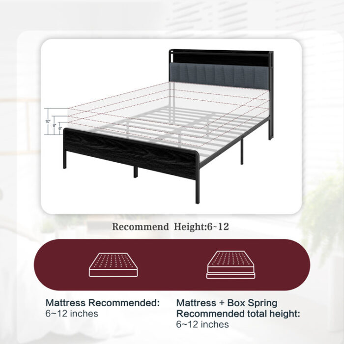 Prunty Platform Bed with Power Strip and LED Light - Chic Decora