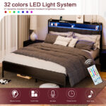 Prunty Platform Bed with Power Strip and LED Light - Chic Decora