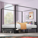 Purwin Metal Canopy Bed with Built-In Outlets - Chic Decora