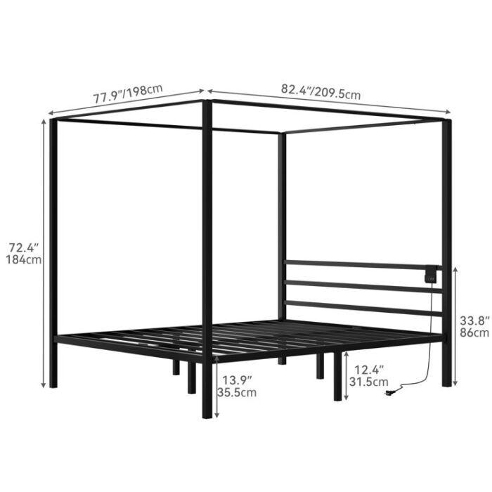 Purwin Metal Canopy Bed with Built-In Outlets - Chic Decora