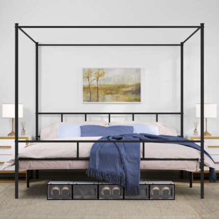 Artevious Upholstered Metal Canopy Storage Bed - Chic Decora