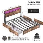 Queen Full Bed 4 Storage Drawers 2 Tier LED Lights Storage Headboard Charging Station Noise Free - Chic Decora