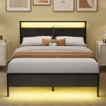 Queen Platform Bed with Lighted Headboard and Footboard - Chic Decora