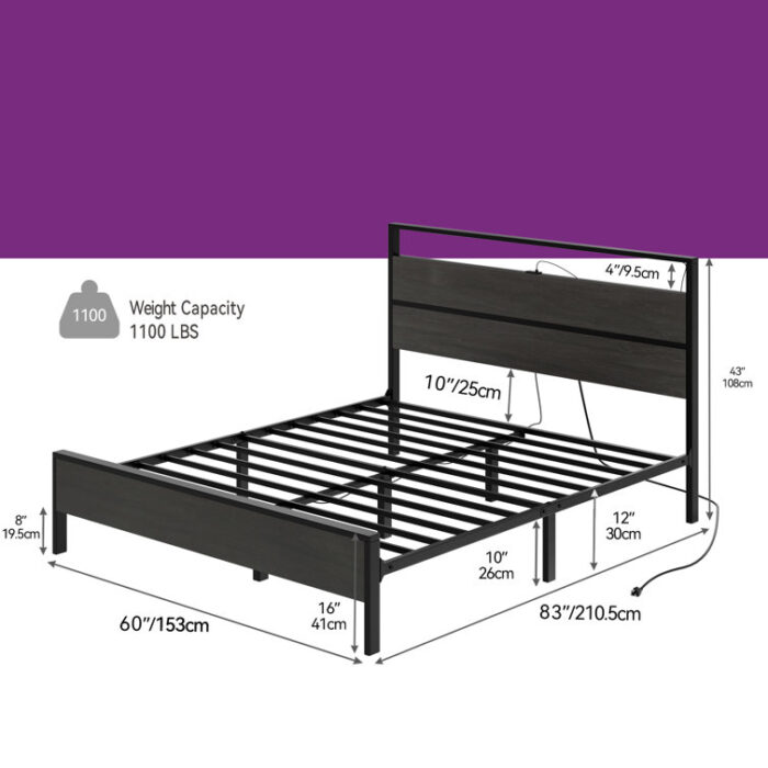 Queen Platform Bed with Lighted Headboard and Footboard - Chic Decora