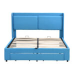 Queen Size Storage Upholstered Hydraulic Platform Bed with 2 Drawers - Chic Decora