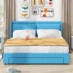 Queen Size Storage Upholstered Hydraulic Platform Bed with 2 Drawers - Chic Decora