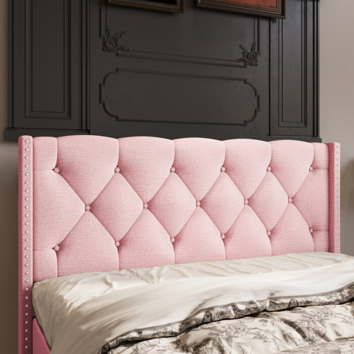 Queen Tufted Low Profile Storage Upholstered Wingback Bed – 2 Drawers - Chic Decora