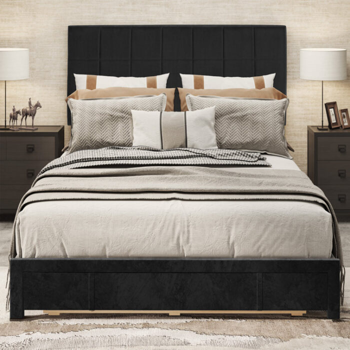 Queen Tufted Upholstered Storage Platform Bed - Chic Decora