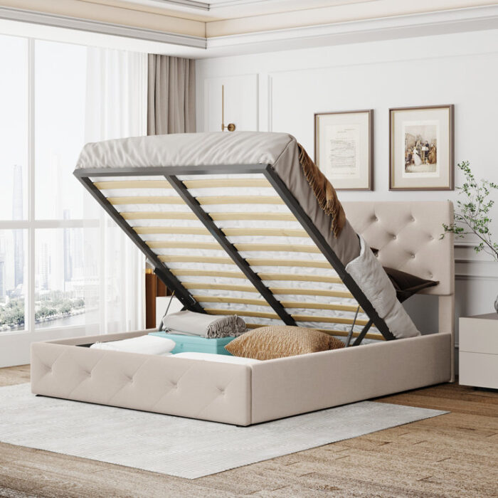 Queen Upholstered Platform Storage Bed - Chic Decora